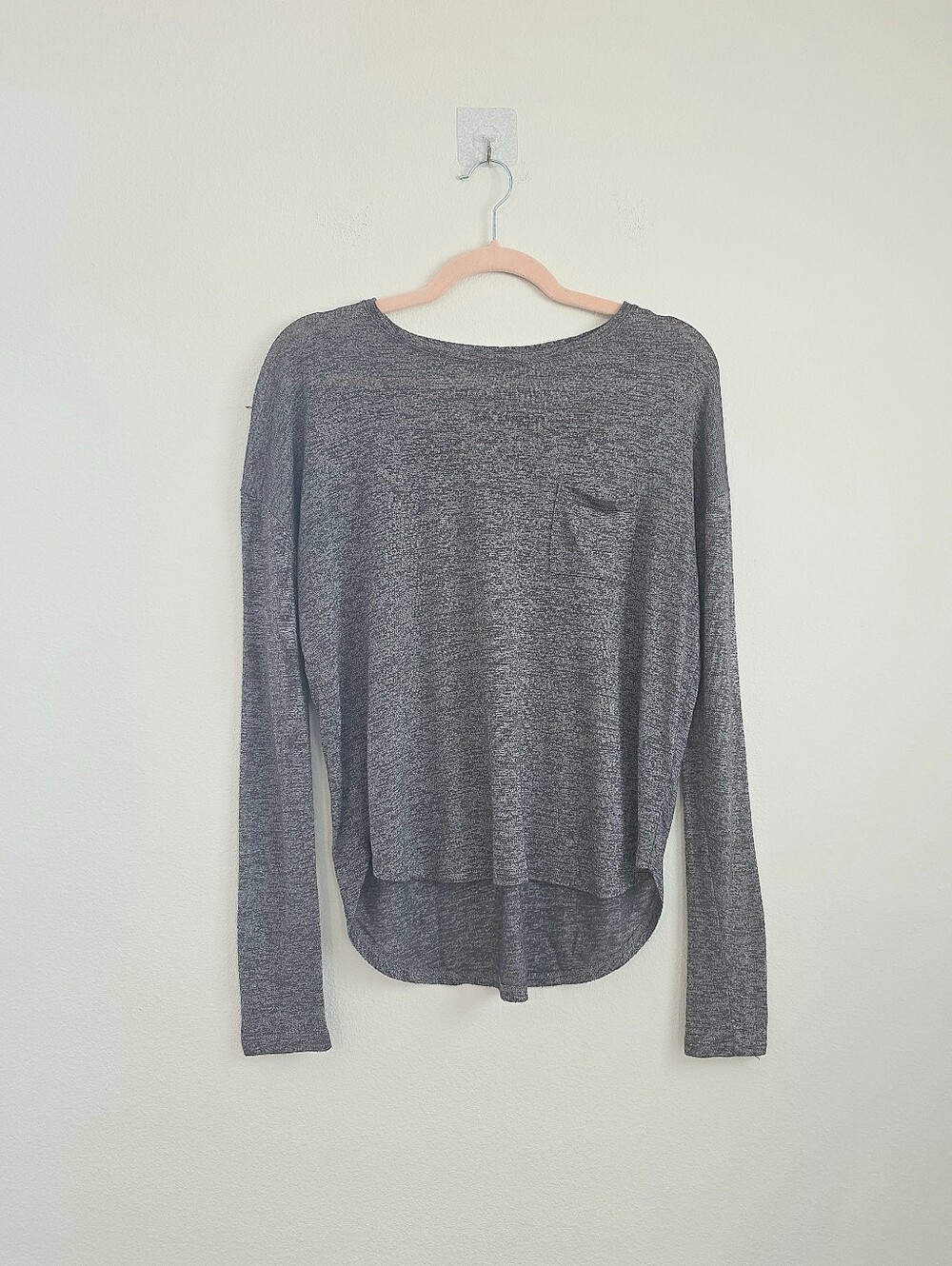 Vince Heather Gray Long Sleeve Scoop Neck Top Elevated Basic Fall Layering